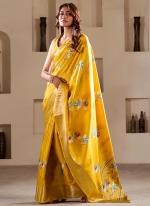 Dola Silk Yellow Traditional Wear Foil Print Saree